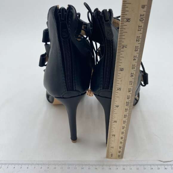 Black Peep Toe Stylish High Heel Pumps Lace Up Cut Out Stiletto Party Shoe - Picture 4 of 6